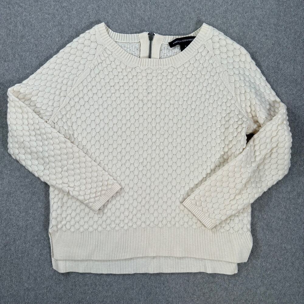 French Connection Wool Blend Pullover Sweater Women's Small Cream Scallop Knit